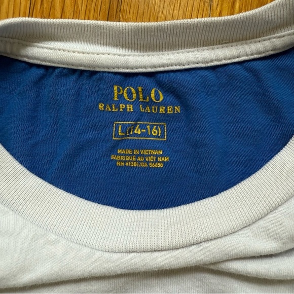 Polo Ralph Lauren Big Pony Color Block T-Shirt Youth Size Large 14/16 Blue White - Picture 6 of 8